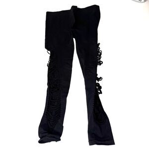 Obsessed Black Ripped Ruched Lace-Up Side Leggings – Gothic Y2K Style – One Size